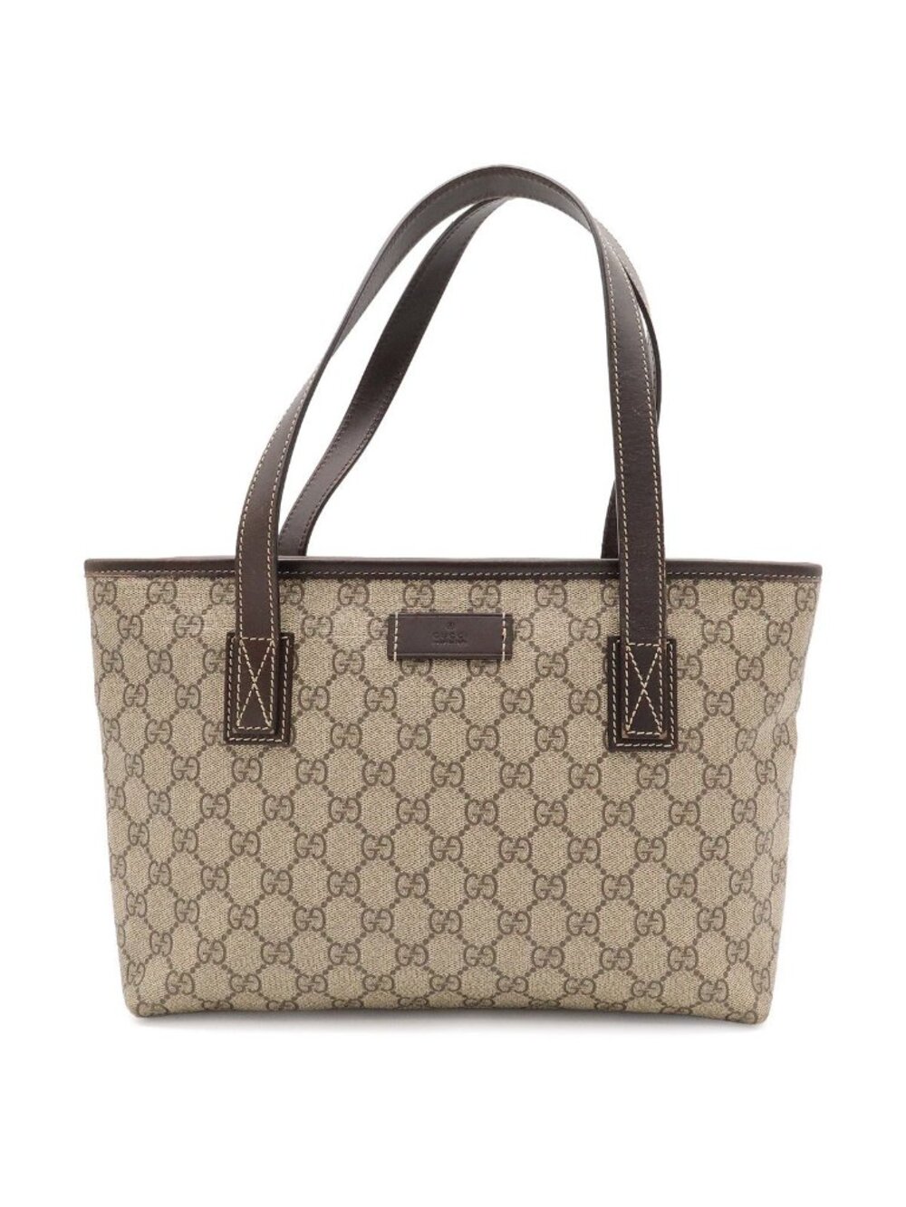 Gucci GG Supreme Plus Tote Shoulder Bag Leather Beige Dark Brown
